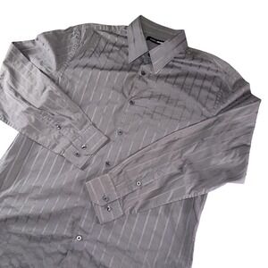 John Henry Dress Shirt Mens Large Gray Striped Button Up Long Sleeve Casual